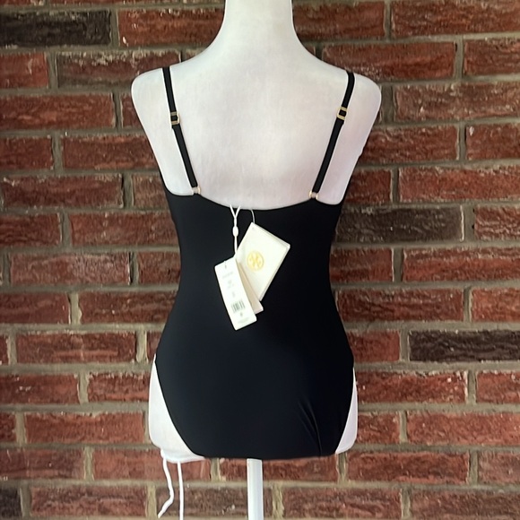 Tory Burch Women's Solid Black Ruched Tie Front One Piece Swimsuit Size XS - Picture 7 of 8